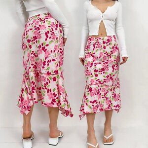 SAG HARBOR Petitle Floral Skirt Pink And White Midi Skirt